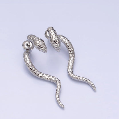 16K Gold Filled Snake Serpent Textured Wavy Drop Stud Earrings in Gold &amp; Silver | AD1476 AD1477