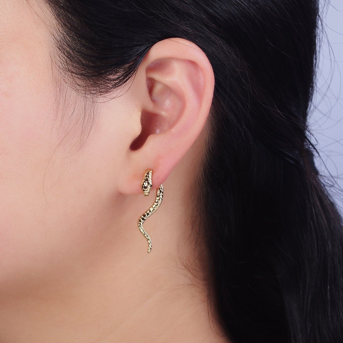16K Gold Filled Snake Serpent Textured Wavy Drop Stud Earrings in Gold &amp; Silver | AD1476 AD1477