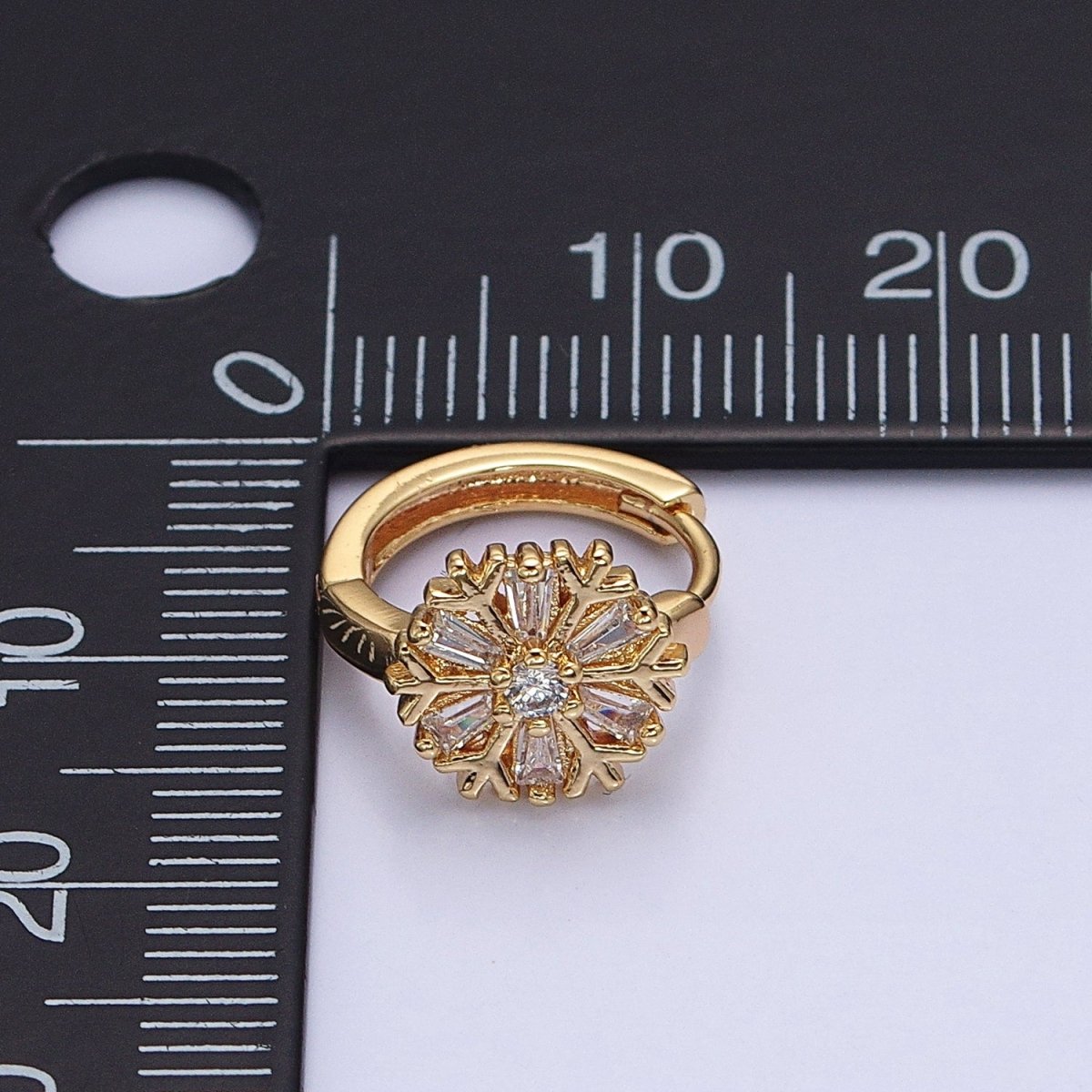 16K Gold Filled Snowflake Baguette CZ Huggie Earrings in Gold &amp; Silver | AB1457 ABB1458