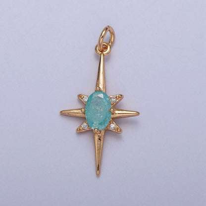 16K Gold Filled Sparkly Pastel Celestial North Star Charm Oval Cubic Zirconia Charm Jewelry Component | X-264-X-267