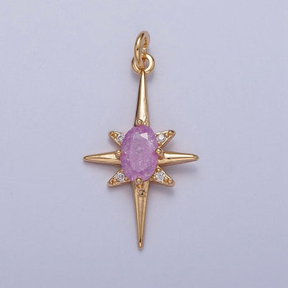 16K Gold Filled Sparkly Pastel Celestial North Star Charm Oval Cubic Zirconia Charm Jewelry Component | X-264-X-267