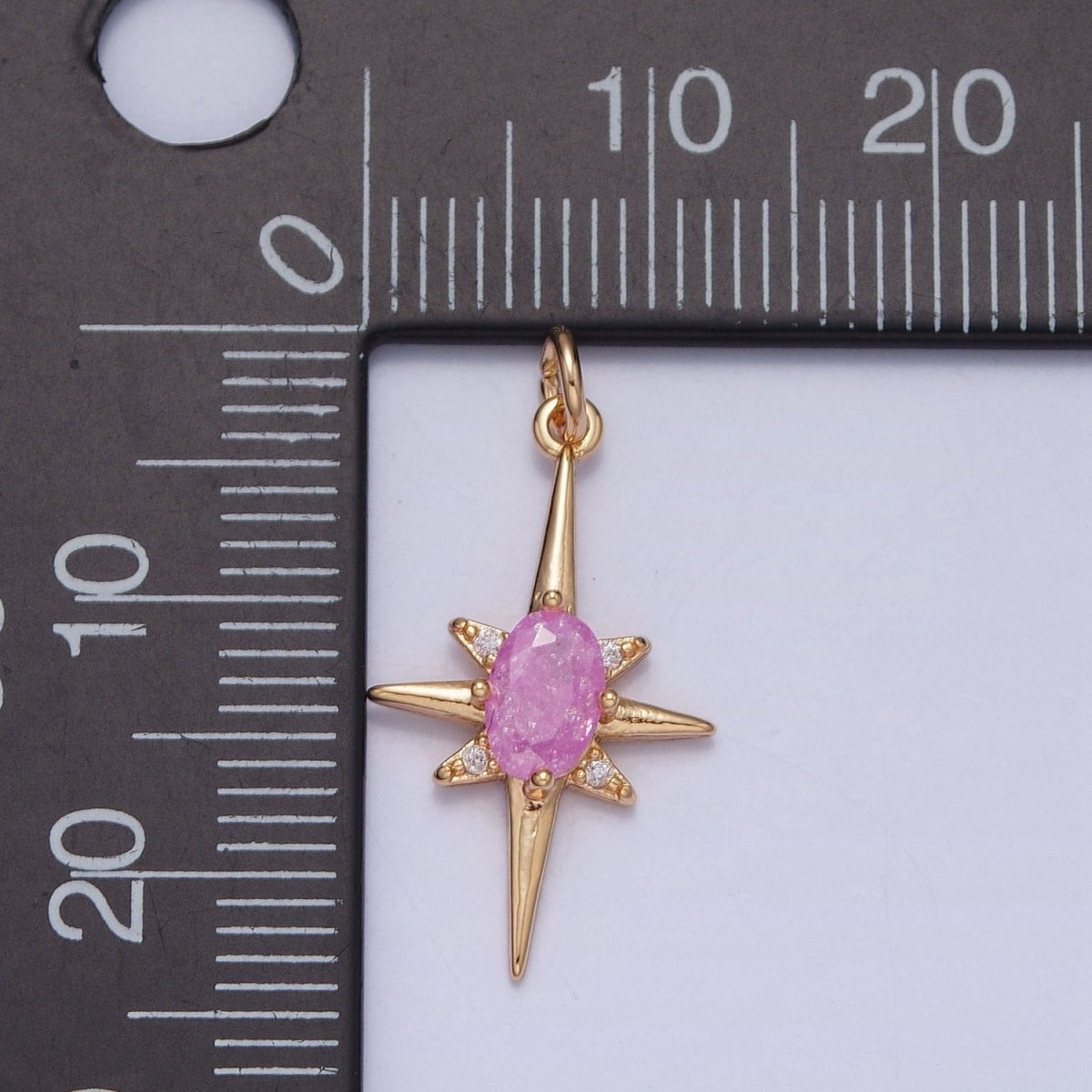16K Gold Filled Sparkly Pastel Celestial North Star Charm Oval Cubic Zirconia Charm Jewelry Component | X-264-X-267