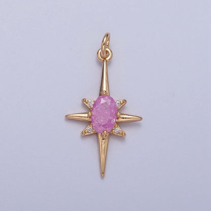 16K Gold Filled Sparkly Pastel Celestial North Star Charm Oval Cubic Zirconia Charm Jewelry Component | X-264-X-267