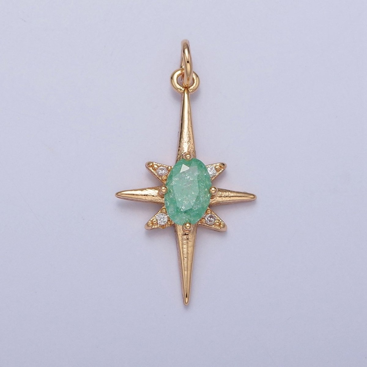 16K Gold Filled Sparkly Pastel Celestial North Star Charm Oval Cubic Zirconia Charm Jewelry Component | X-264-X-267
