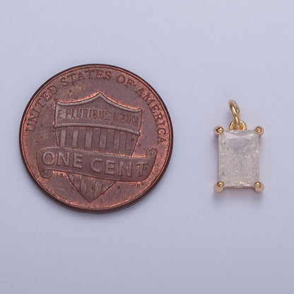 16K Gold Filled Sparkly Pastel Emerald Cut Cubic Zirconia Charm Jewelry Making Component Rectangle Square Add on Charm | X-268-X-272
