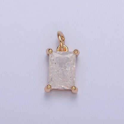 16K Gold Filled Sparkly Pastel Emerald Cut Cubic Zirconia Charm Jewelry Making Component Rectangle Square Add on Charm | X-268-X-272