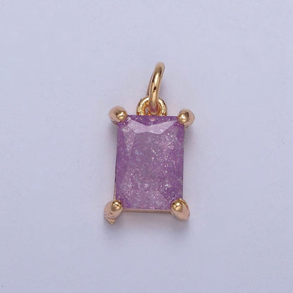 16K Gold Filled Sparkly Pastel Emerald Cut Cubic Zirconia Charm Jewelry Making Component Rectangle Square Add on Charm | X-268-X-272
