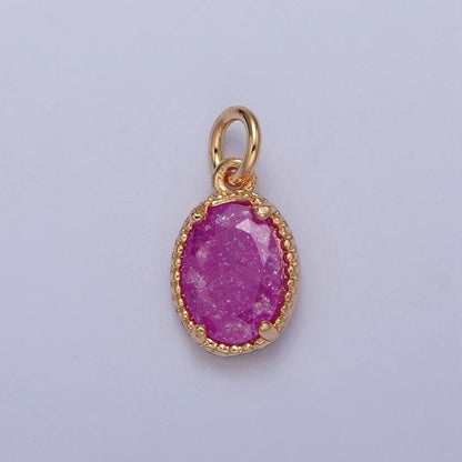 16K Gold Filled Sparkly Pastel Oval Cubic Zirconia Charm Jewelry Making Component | X-273-X-276