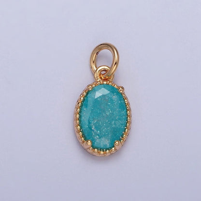 16K Gold Filled Sparkly Pastel Oval Cubic Zirconia Charm Jewelry Making Component | X-273-X-276