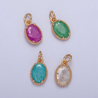 16K Gold Filled Sparkly Pastel Oval Cubic Zirconia Charm Jewelry Making Component | X-273-X-276