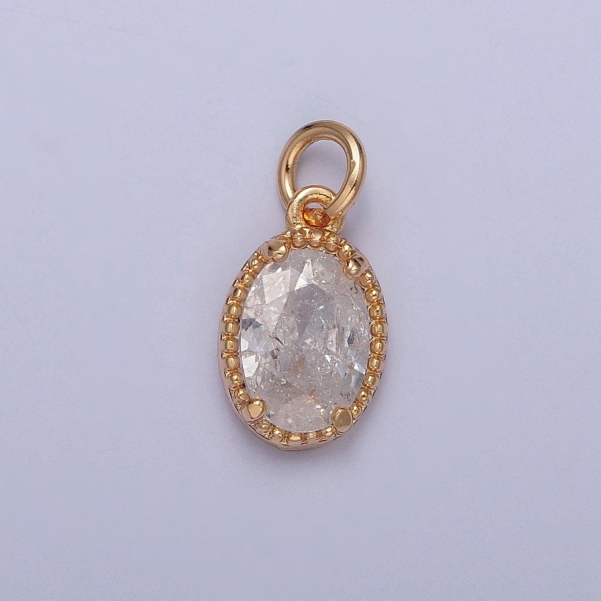16K Gold Filled Sparkly Pastel Oval Cubic Zirconia Charm Jewelry Making Component | X-273-X-276