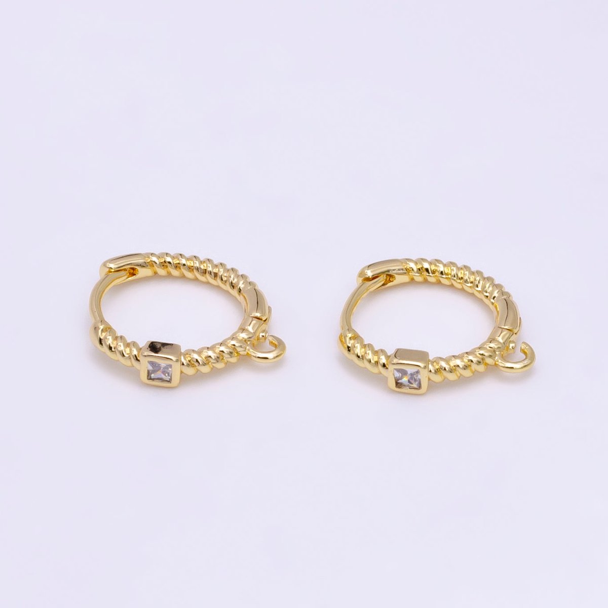16K Gold Filled Square CZ Twisted Croissant Open Loop Huggie Earrings Supply in Gold &amp; Silver | L810 L929