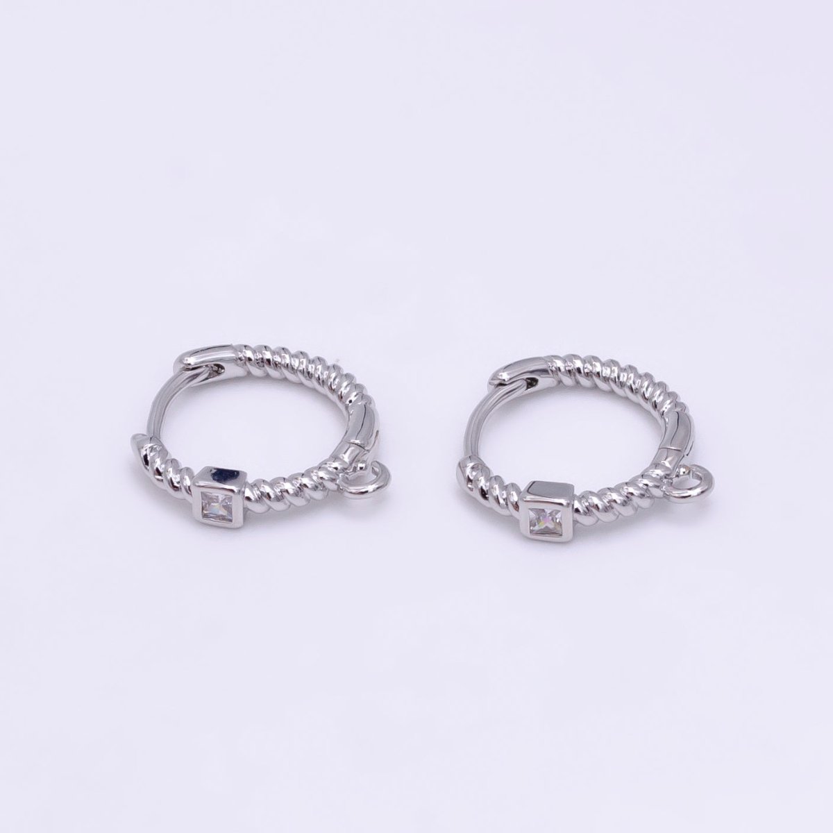 16K Gold Filled Square CZ Twisted Croissant Open Loop Huggie Earrings Supply in Gold &amp; Silver | L810 L929