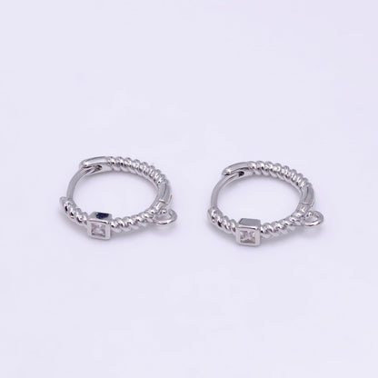 16K Gold Filled Square CZ Twisted Croissant Open Loop Huggie Earrings Supply in Gold &amp; Silver | L810 L929