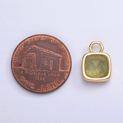 16K Gold Filled Square Multifaceted Natural Gemstone Personalized Add-On Charm | AC1466 - AC1478