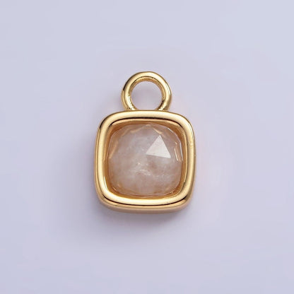 16K Gold Filled Square Multifaceted Natural Gemstone Personalized Add-On Charm | AC1466 - AC1478