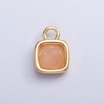 16K Gold Filled Square Multifaceted Natural Gemstone Personalized Add-On Charm | AC1466 - AC1478