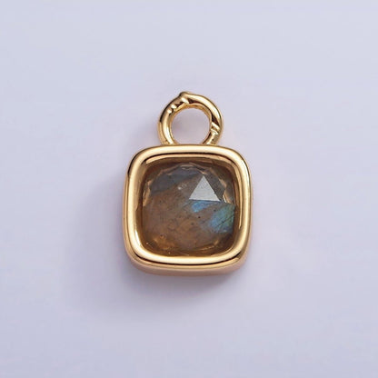 16K Gold Filled Square Multifaceted Natural Gemstone Personalized Add-On Charm | AC1466 - AC1478