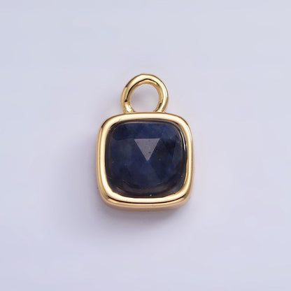 16K Gold Filled Square Multifaceted Natural Gemstone Personalized Add-On Charm | AC1466 - AC1478