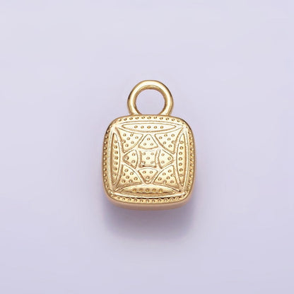 16K Gold Filled Square Multifaceted Natural Gemstone Personalized Add-On Charm | AC1466 - AC1478
