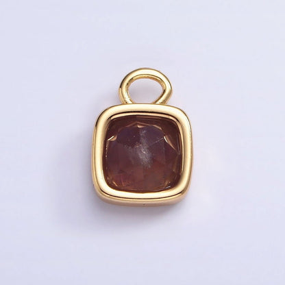 16K Gold Filled Square Multifaceted Natural Gemstone Personalized Add-On Charm | AC1466 - AC1478