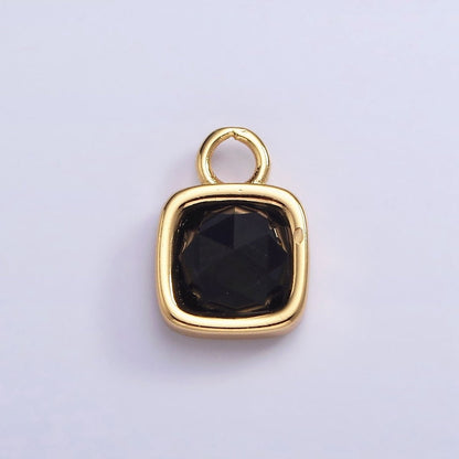 16K Gold Filled Square Multifaceted Natural Gemstone Personalized Add-On Charm | AC1466 - AC1478