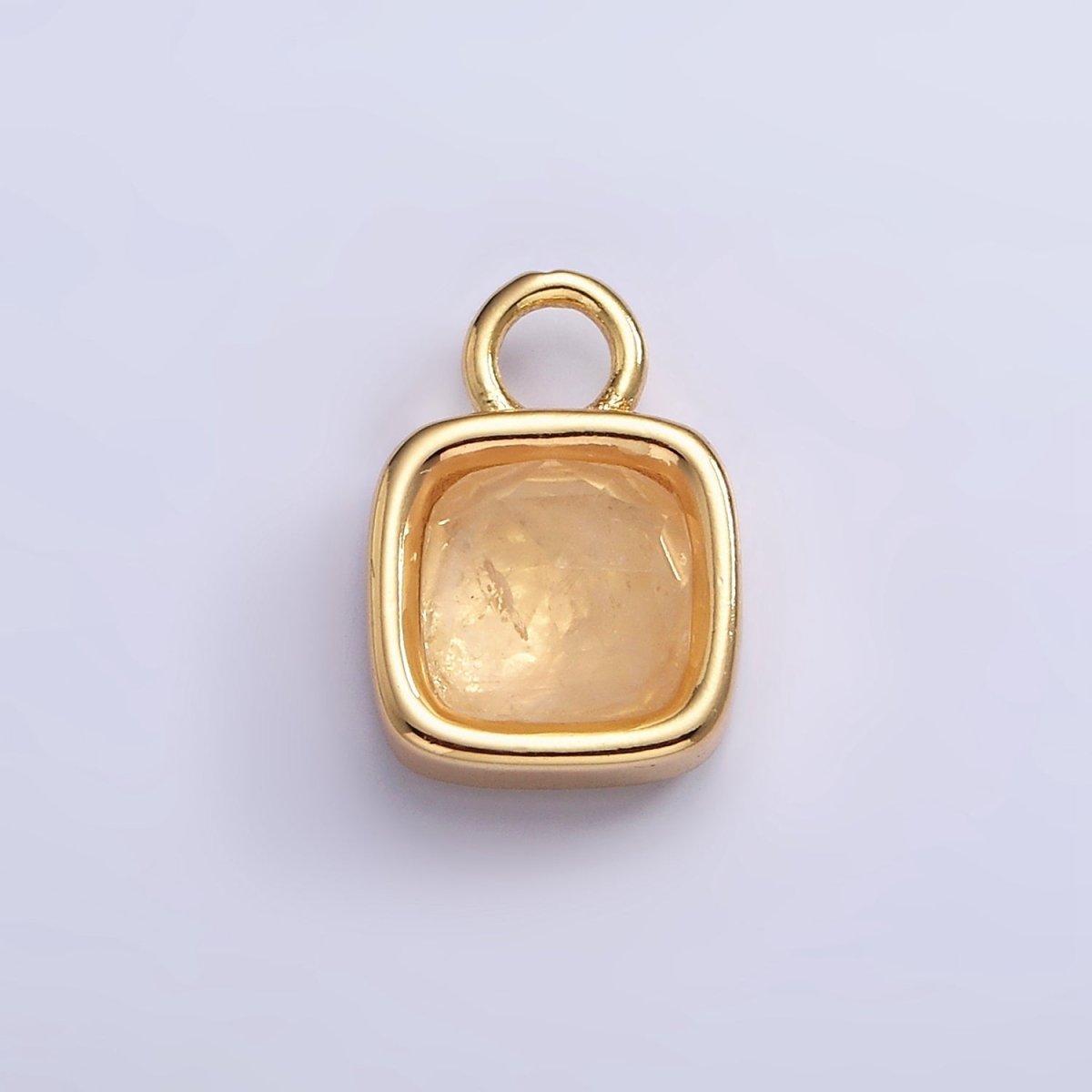 16K Gold Filled Square Multifaceted Natural Gemstone Personalized Add-On Charm | AC1466 - AC1478