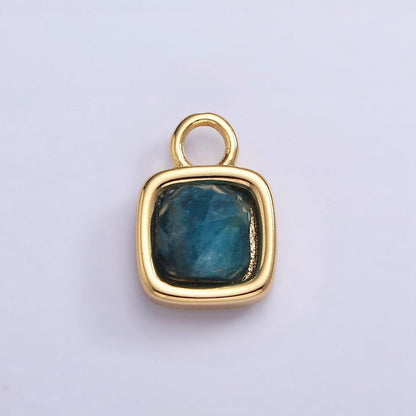 16K Gold Filled Square Multifaceted Natural Gemstone Personalized Add-On Charm | AC1466 - AC1478