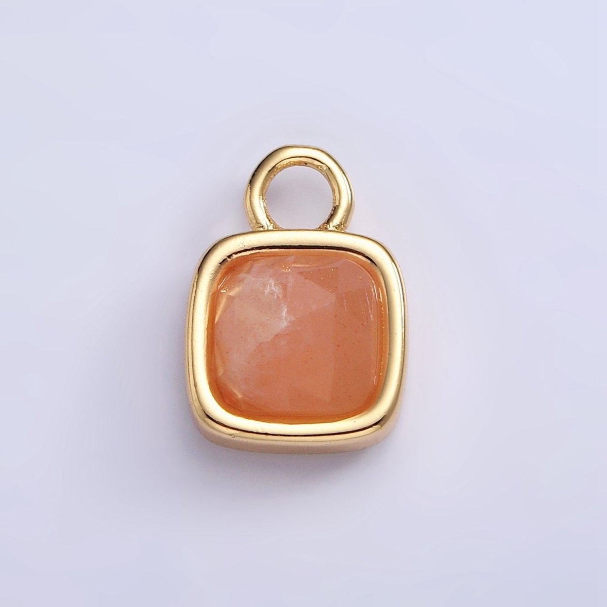 16K Gold Filled Square Multifaceted Natural Gemstone Personalized Add-On Charm | AC1466 - AC1478