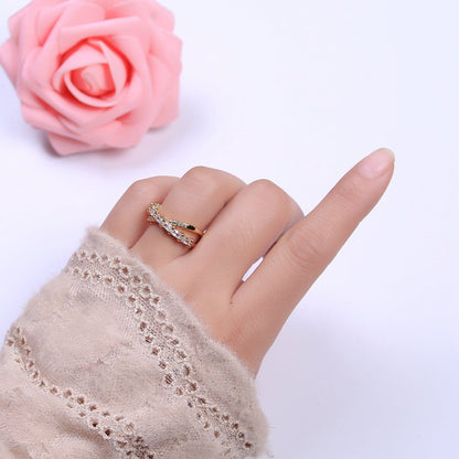 16K Gold Filled Stacking Double Band Unique Clear Crystal Zirconia CZ Adjustable Ring U-304