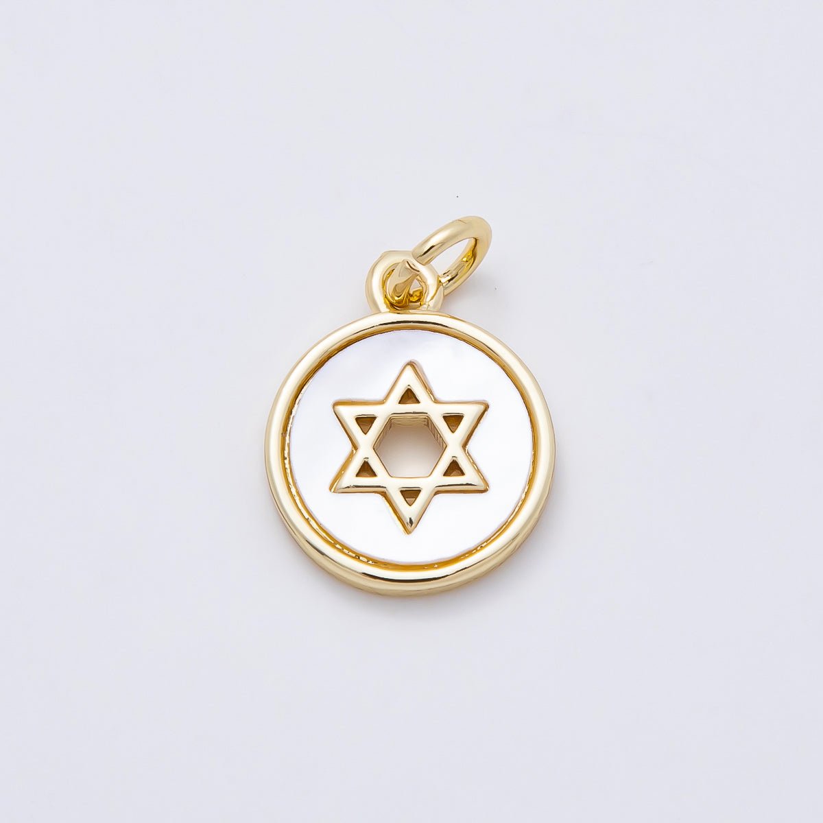 16K Gold Filled Star of David Shell Pearl Open Round Charm | Charms-01105