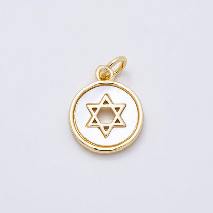16K Gold Filled Star of David Shell Pearl Open Round Charm | Charms-01105