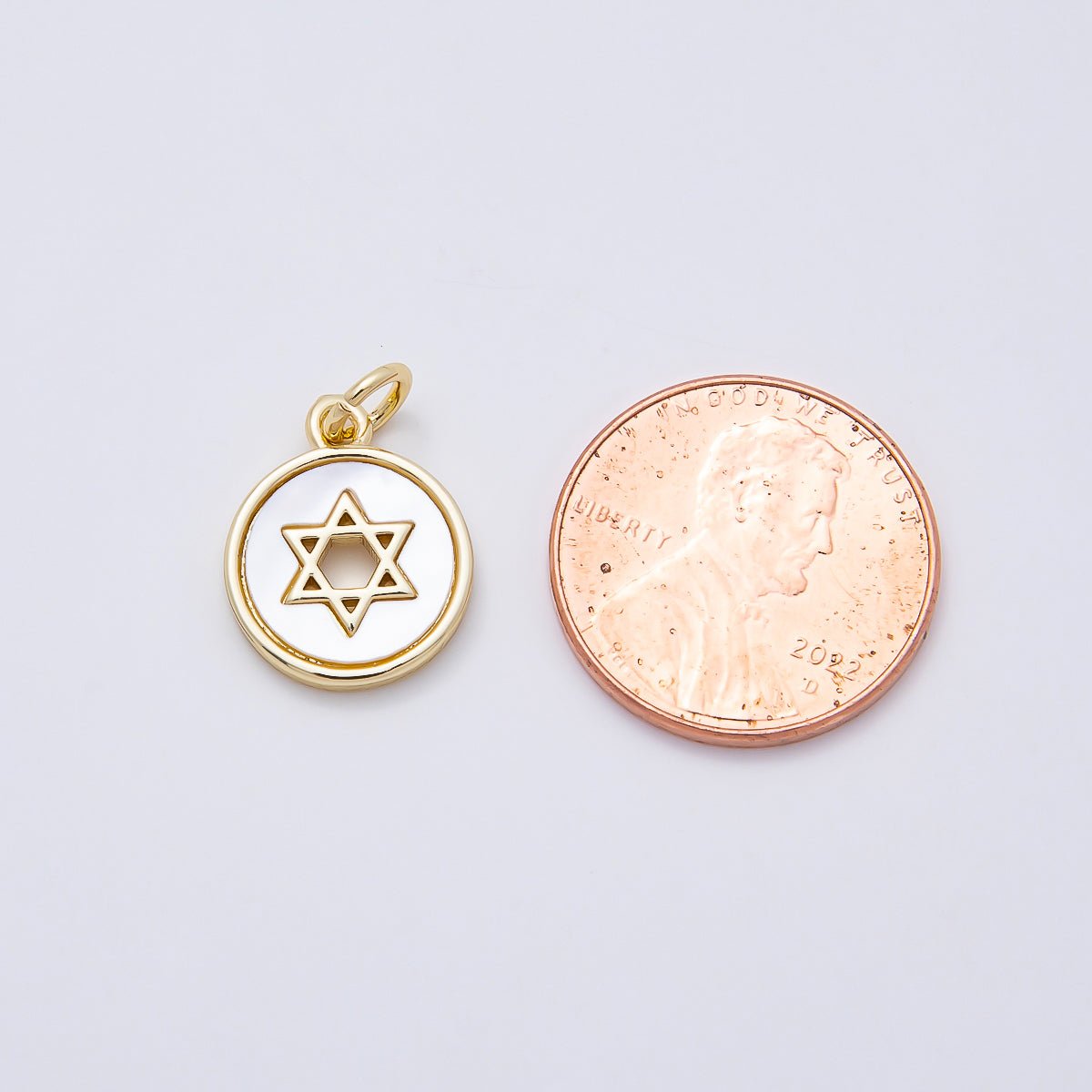 16K Gold Filled Star of David Shell Pearl Open Round Charm | Charms-01105