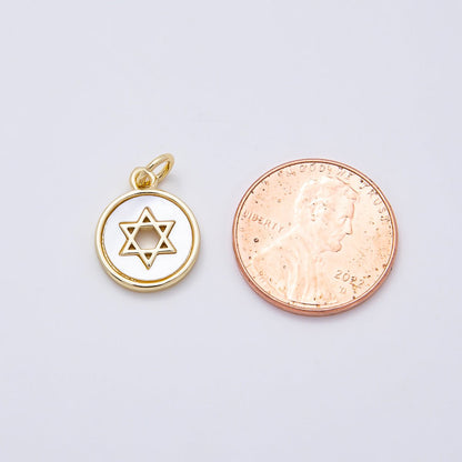 16K Gold Filled Star of David Shell Pearl Open Round Charm | Charms-01105