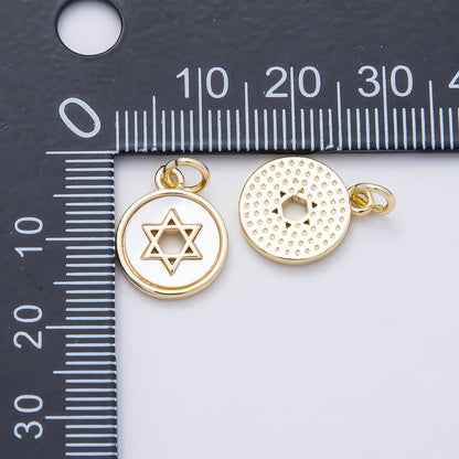 16K Gold Filled Star of David Shell Pearl Open Round Charm | Charms-01105