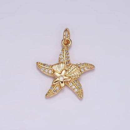 16K Gold Filled Starfish Animal Flower Micro Paved CZ Charm | AG457