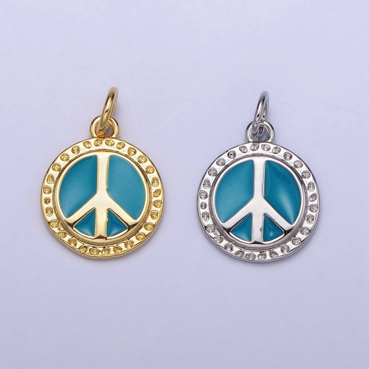 16K Gold Filled Teal Enamel Peace Symbol Round Add-On Charm | AC1284 AC1285