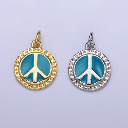 16K Gold Filled Teal Enamel Peace Symbol Round Add-On Charm | AC1284 AC1285