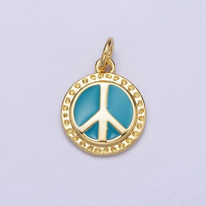 16K Gold Filled Teal Enamel Peace Symbol Round Add-On Charm | AC1284 AC1285