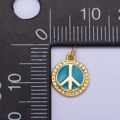 16K Gold Filled Teal Enamel Peace Symbol Round Add-On Charm | AC1284 AC1285