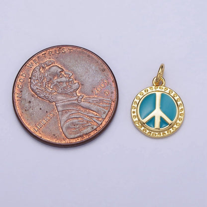 16K Gold Filled Teal Enamel Peace Symbol Round Add-On Charm | AC1284 AC1285