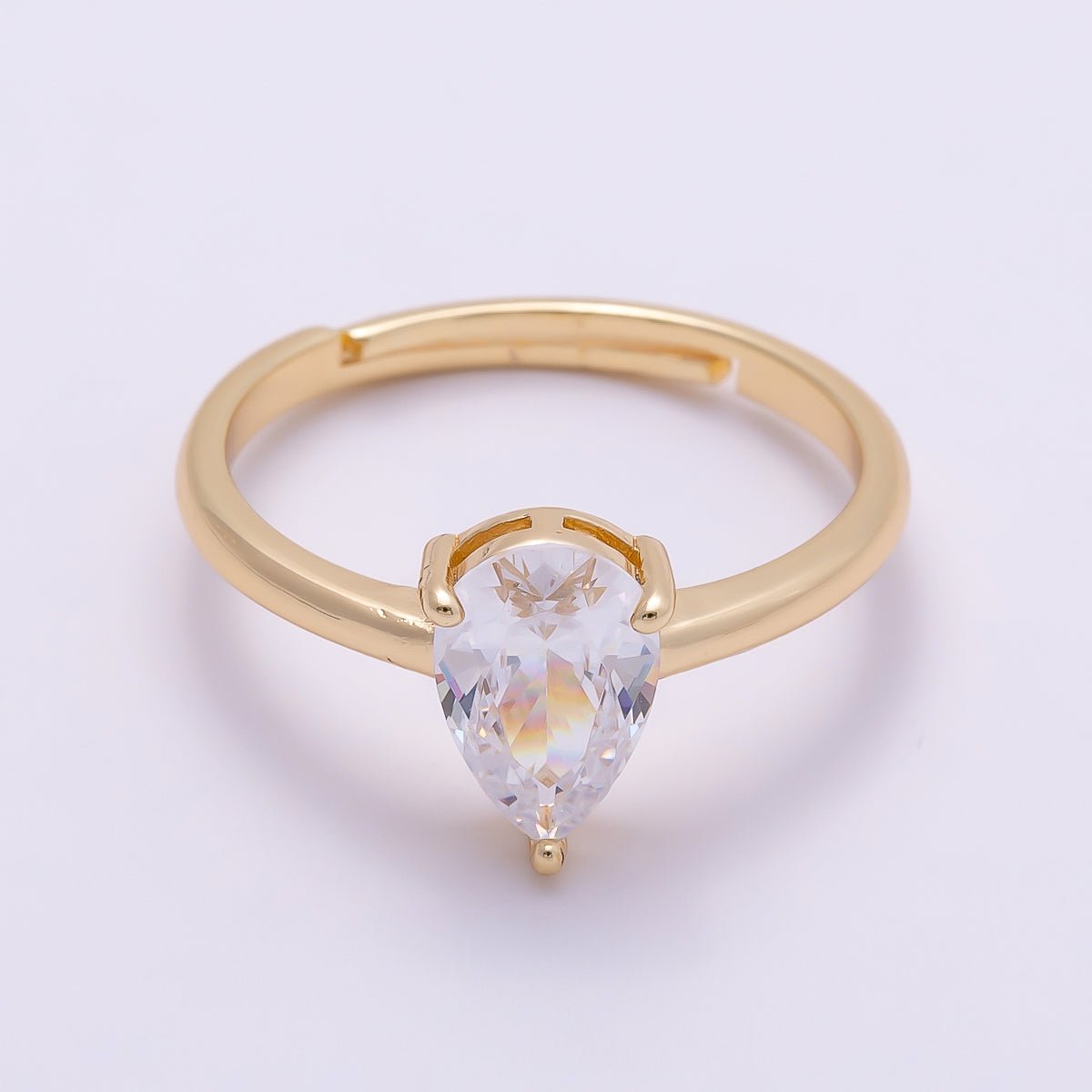 16K Gold Filled Teardrop CZ Solitaire Adjustable Ring in Gold &amp; Silver | Rings-00136 Rings-00137