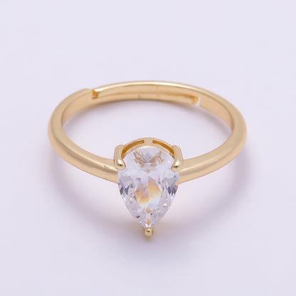 16K Gold Filled Teardrop CZ Solitaire Adjustable Ring in Gold &amp; Silver | Rings-00136 Rings-00137