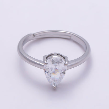 16K Gold Filled Teardrop CZ Solitaire Adjustable Ring in Gold &amp; Silver | Rings-00136 Rings-00137