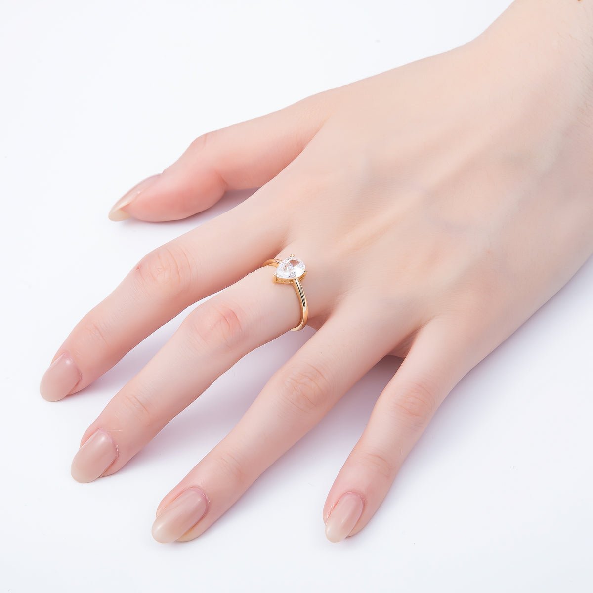 16K Gold Filled Teardrop CZ Solitaire Adjustable Ring in Gold &amp; Silver | Rings-00136 Rings-00137