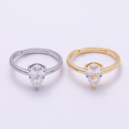16K Gold Filled Teardrop CZ Solitaire Adjustable Ring in Gold &amp; Silver | Rings-00136 Rings-00137