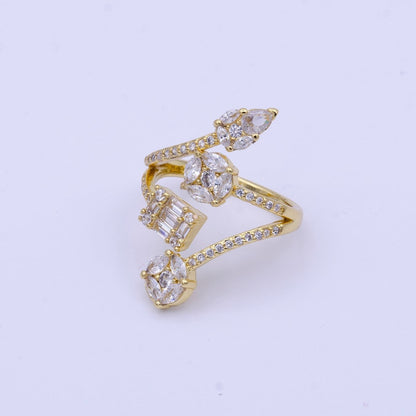 16K Gold Filled Teardrop Round Baguette Clear CZ Multiple Band Open Statement Ring in Gold &amp; Silver | O-1571 O-1572