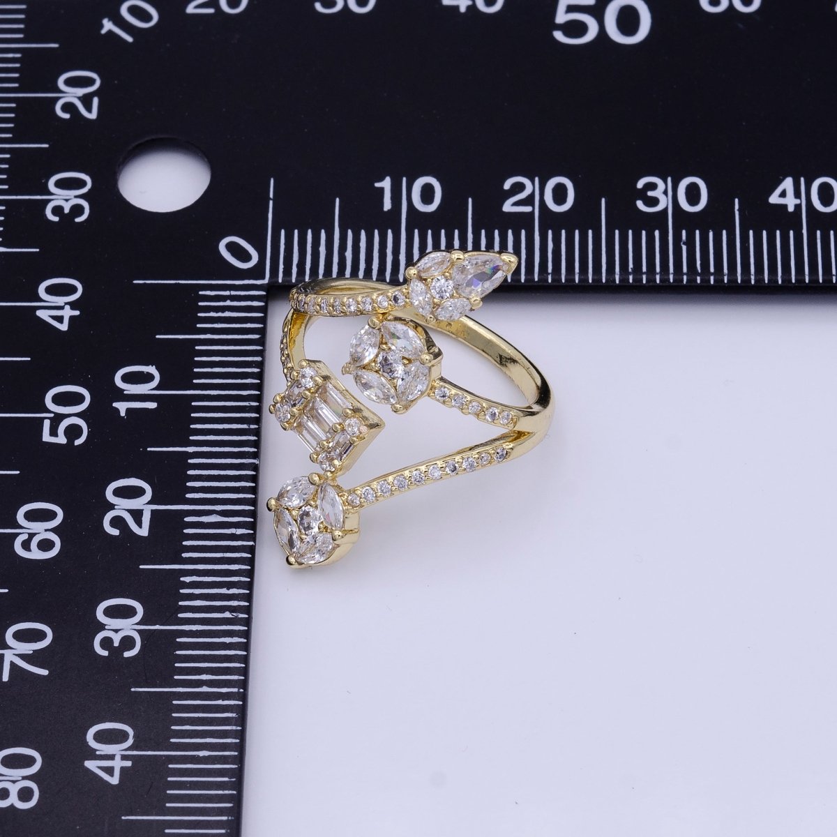 16K Gold Filled Teardrop Round Baguette Clear CZ Multiple Band Open Statement Ring in Gold &amp; Silver | O-1571 O-1572