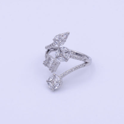 16K Gold Filled Teardrop Round Baguette Clear CZ Multiple Band Open Statement Ring in Gold &amp; Silver | O-1571 O-1572