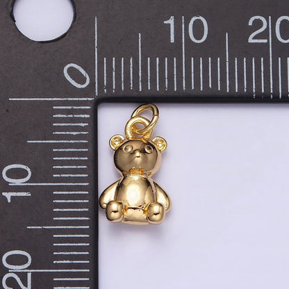 16K Gold Filled Teddy Bear Sitting Animal Add-On Charm in Gold &amp; Silver | AC1294 AC1295